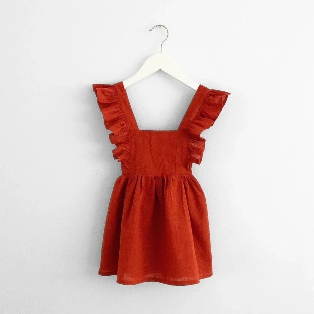 NWT Pretty Girls Linen Dress Bohemian Princess Spring & Summer Terra Cotta 2T